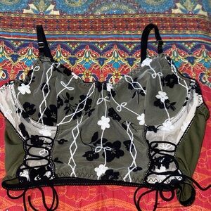FAIRYCORE FLORAL BUSTIER Green Black Cream ROMWE Grunge Punk Corset